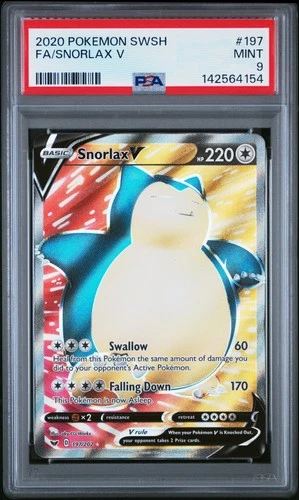 2020 POKEMON SWORD & SHIELD #197 FULL ART/SNORLAX V PSA 9