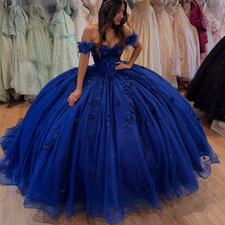 Royal Blue Quinceanera Dresses 3D Flowers Sweet 15 16 Princess Prom Ball Gowns