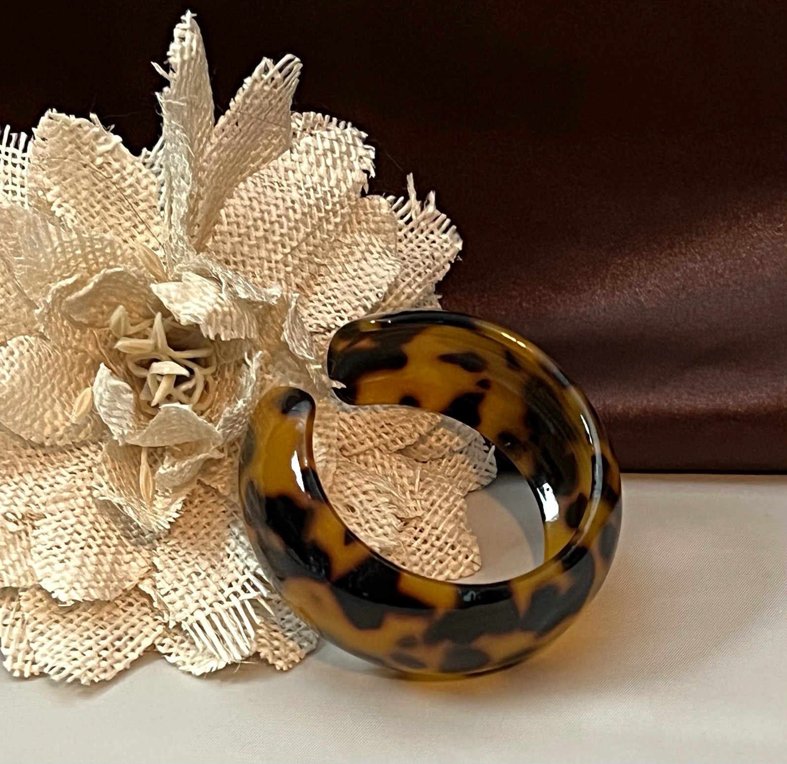Tortoise Shell Resin Open Cuff Bangle Bracelet, Brown & Black Chunky Look