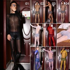 Men Gay Sexy Sheer Oil Shiny Bodyhose Bodystockings Sheath Pouch Bodysuit