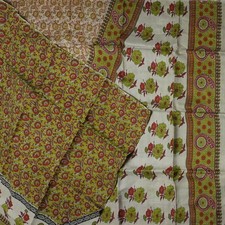 Namaste Vintage Green Sarees 100 Pure Silk Floral Printed Sari 5YD Craft Fabric