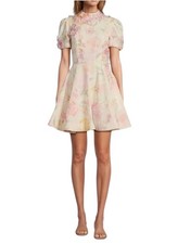 Antonio Melani Sz 0 Iris Linen Floral Appliqu� Mockneck Short Sleeve Dress Ivory