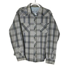 Wrangler Rock 47 Shirt Mens XL Black/Gray Plaid Western Pearl Snap W/Graphic