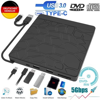 Externes USB 3.0 Typ-C CD DVD Laufwerk mit SD/TF & USB Ports CD/DVD RW Brenner