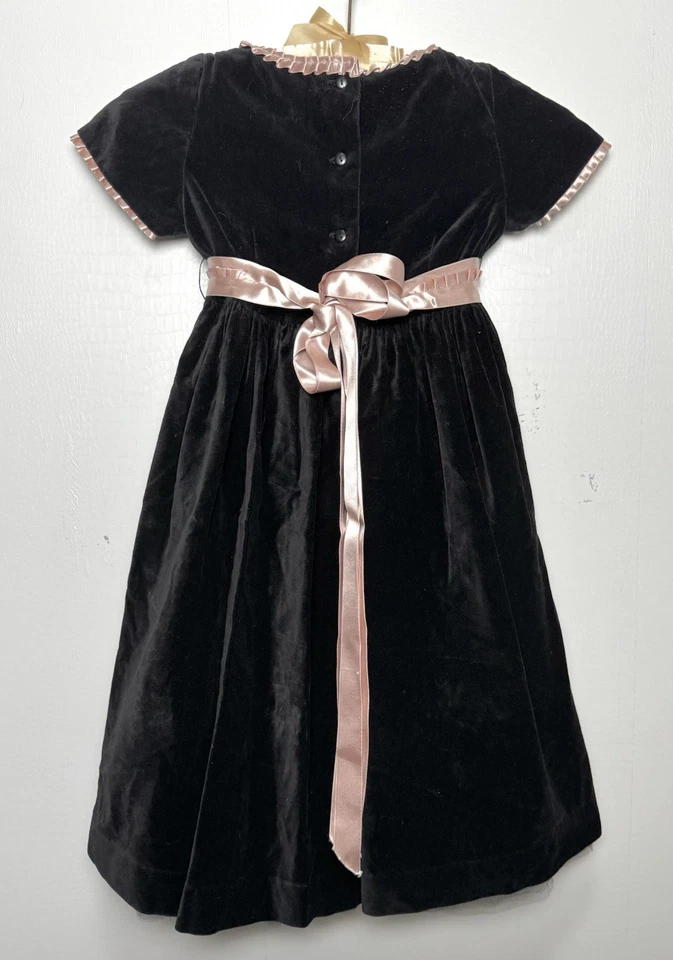 Праздничное платье для девочек 6 черное бархатное розовое атласная отделка Luli & Me вечеринка Рождество б/у в отличном состоянии - Изображение 2 из 4