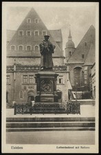 (F0950) Postcard Eisleben - Luther monument with City Hall