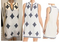 Tory Burch Celeste A Line White Geometric Pattern Short Dress 