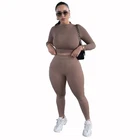 2PCS Women Sports Yoga Long Sleeve Slim Pullover Pants Set Tracksuit Jogger Suit