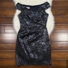 Teri Jon Rickie Freeman Size 12 Blue Metallic Sleeveless Sheath Dress