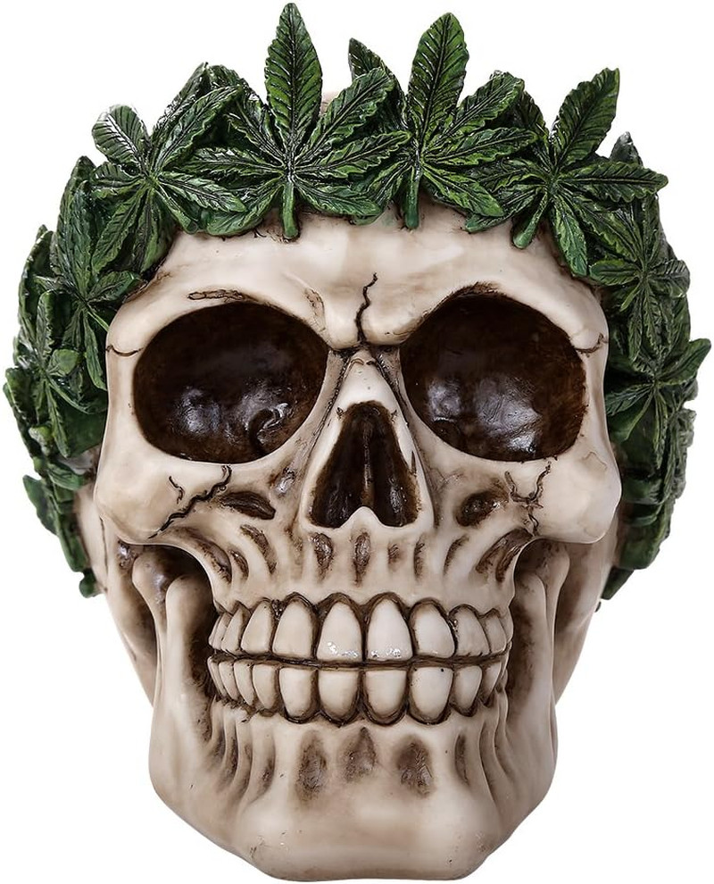 Pacific Giftware Novelty Cannabis Leaves Marijuana Weed Pot Head Skull Figurine