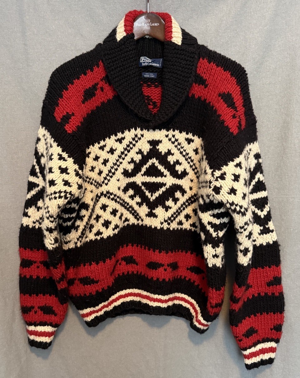 Vintage Men’s Ralph Lauren Polo 100% Wool Fair Isle Aztec WARM Sweater L Large