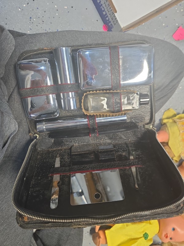 Vintage Men's Zip-Up Grooming Kit, Travel Shave Kit Brush, Mirror FREE SHIPPING 