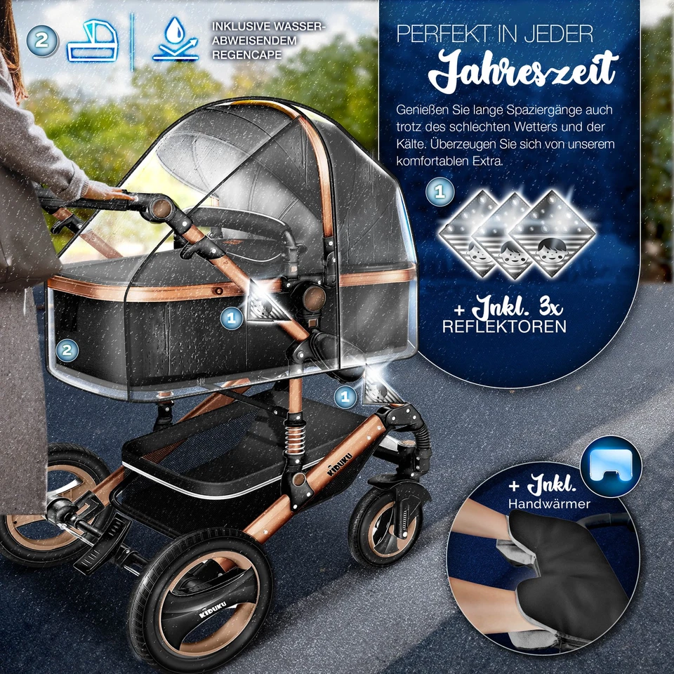KIDUKU® 3 in 1 Kombi-Kinderwagen Buggy Reisebuggy inkl. Auto- Babyschale Faltbar - Bild 4 von 4
