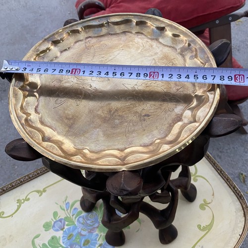 Handgeschnitzte Holz Kamel Form mit Messingplatte Beistelltisch, Naher Osten 14,5" Höhe - Bild 9 von 9