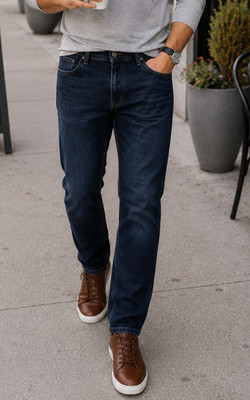 Mott & Bow Mens Straight Leg Denim Jeans 34x34 Blue Minimalist Modern Classic