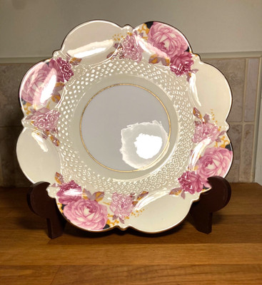 Vintage Aynsley Kuchenteller rosa dreifach Kohlrosen, schwarz und vergoldet - sehr guter Zustand 8,75''
