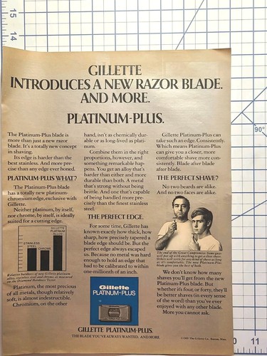 Maquinillas de afeitar Gillette Platinum-Plus afeitado perfecto anuncio impreso vintage 1970 - Imagen 2 de 4