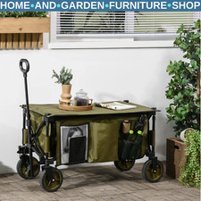 Folding Garden Trolley Wagon on Wheels Collapsible Utility Cart with Table Top