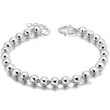 .925 STERLING SILVER 4MM BEAD BRACELET 7 Inch Hook Clasp Child Girl Young Woman