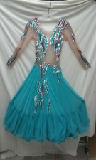 Women's Teal ballgown for watlz, tango, foxtrot ballroom dancing, backless Small
