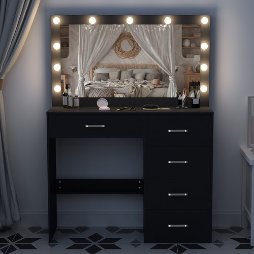 11 LED Lights Mirror and 5 Drawers Dressing Table 3 Lights Colors Dresser Desk - Picture 7 of 12