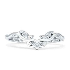Curved Contour Leaves Round Band Engagement Ring CZ 925 Sterling Silver 6.6mm