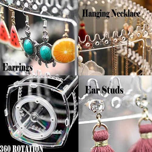 Sooyee 360 Rotating Earring Holder and Jewelry Organizer, 4 Tiers Clear - Picture 5 of 6