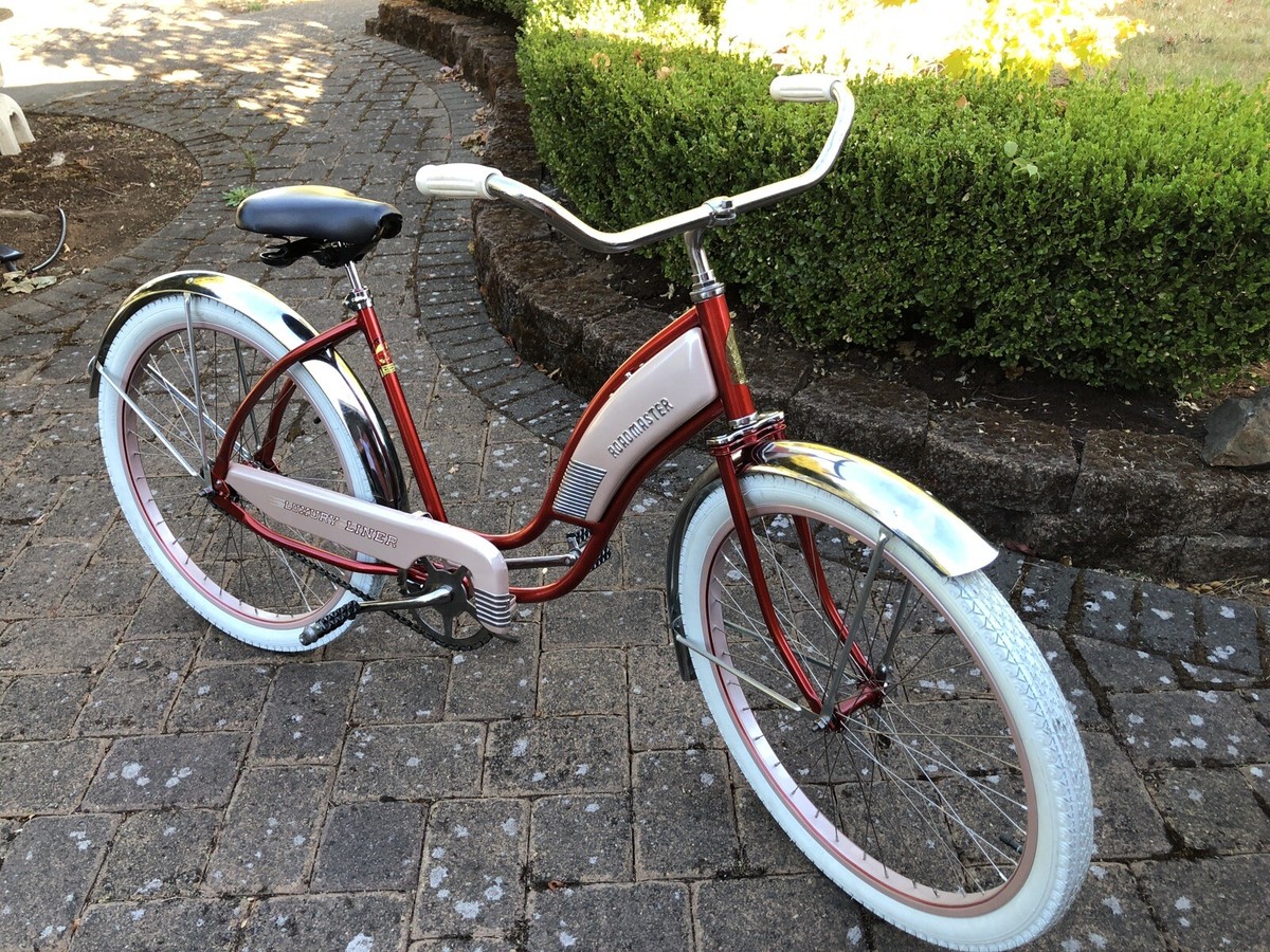 schwinn roadmaster bicycle Roadmaster CWC Girls Bicycle Vintage 1949 Rebuild Candy Red & Pink Horn Tank