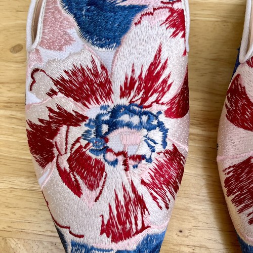J Crew 7.5 Women Flat Shoe Marina Pointed Toe Slide Mule Brocade Embroidered - Picture 2 of 11