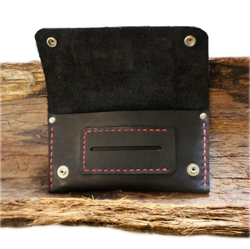 Black leather tobacco pouch collectable 30g 50g case handmade AU coloured thread - Picture 3 of 6