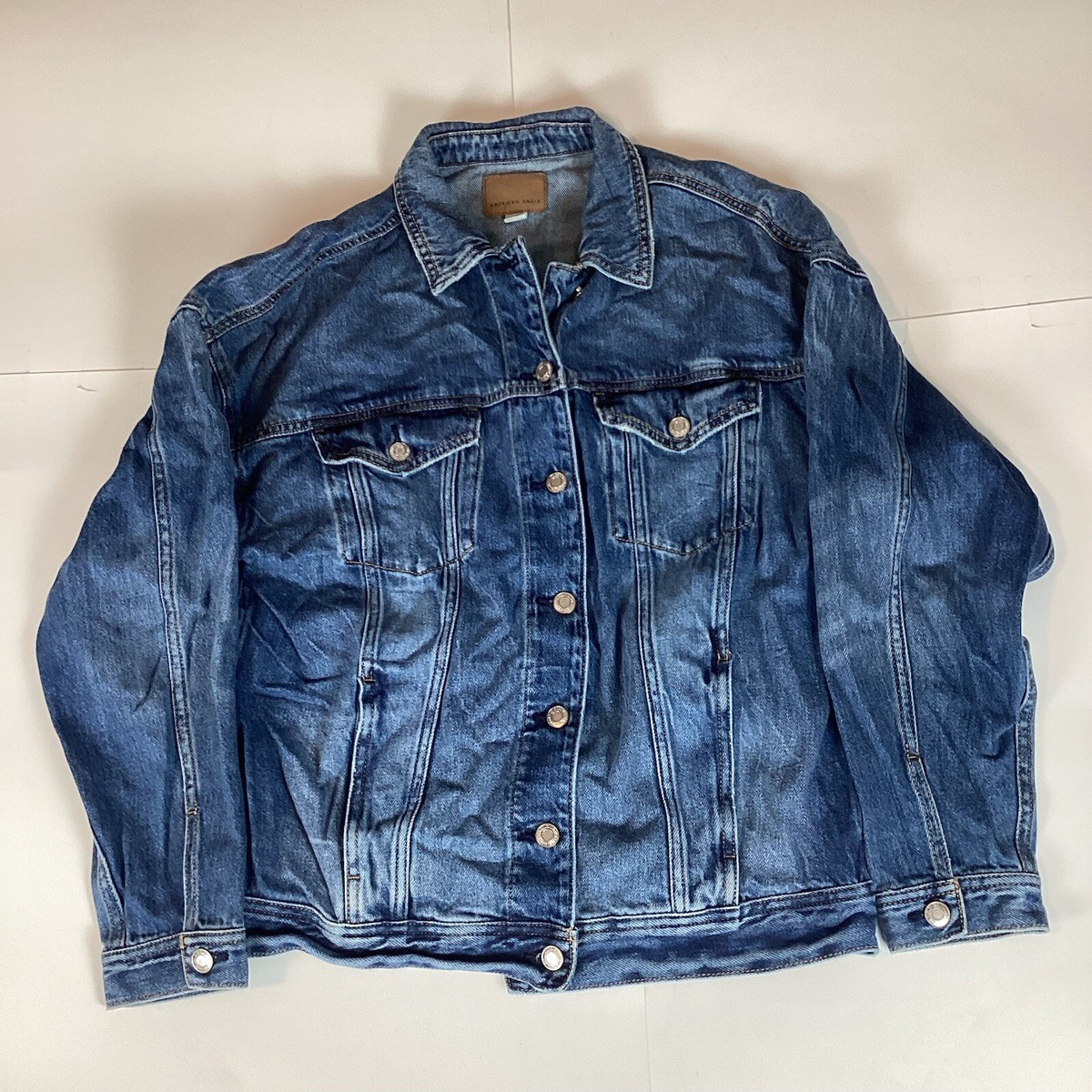 American Eagle Womens Jean Jacket Small Dark Blue Wash Denim