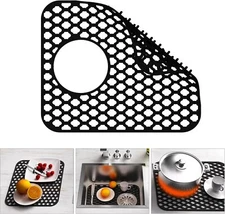 TOOVEM Sink Protector Mat Silicone with Drain Protect Sink for Kitchen 14x12''