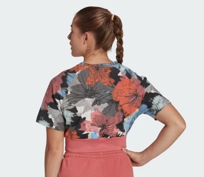 Adidas Sport Blumenmuster bauchfreies Oberteil Damengröße UK Small 8-10 neu mit Etikett