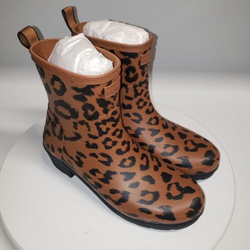 Hunter Boots Womens 8 EU39 Short Ankle Rain Wellie Animal Print Leopard NEW - Picture 16 of 23