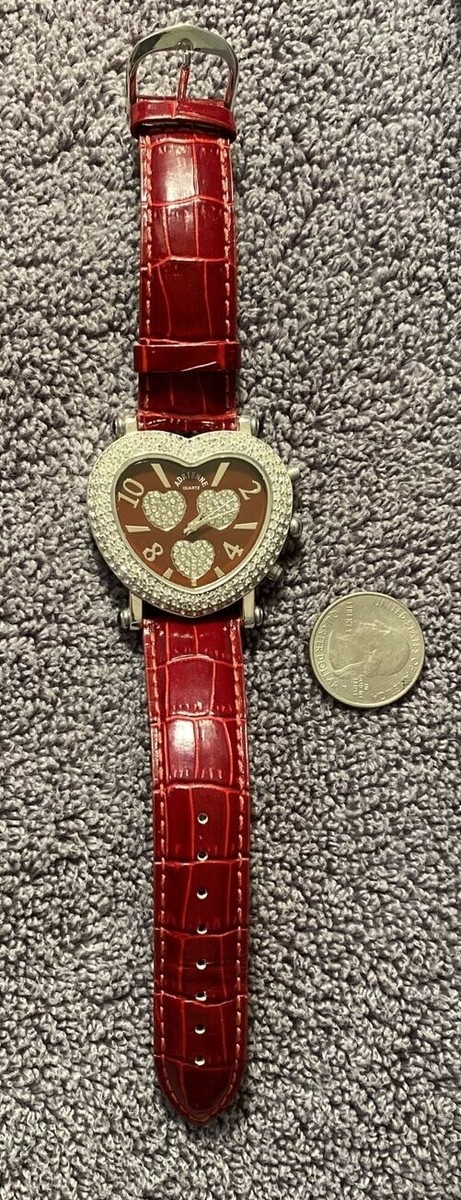 Adrienne Watch: ? Red Leather Band ADRIENNE brand Red Heart Watch with Red Leather Band  main image 3