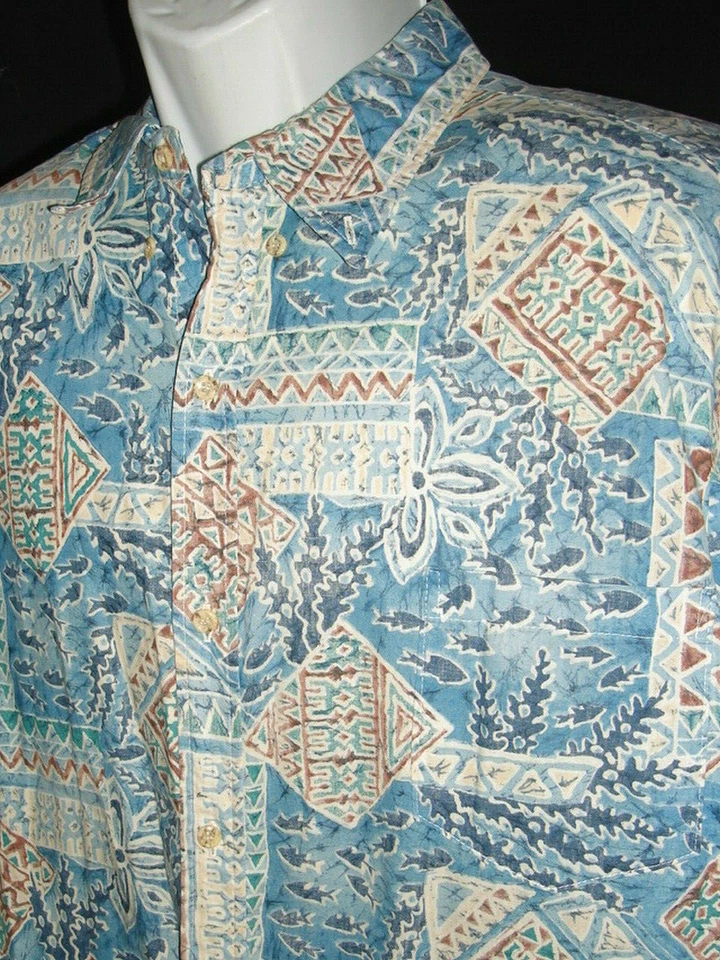 Hecho en Estados Unidos de colección. Camisa Hawaiana Sabor Hawaiano Azul/Beige 100% Algodón S/S Talla L Foto 2 de 4