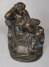 Antique Lazy Student scholar bookend KBW Kathodian bronze clad sculptures 1 Only