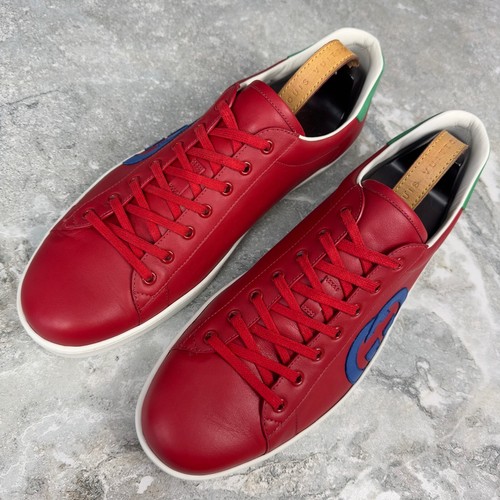 Gucci Ace Interlocking Low-top Sneakers Red Leather 14.5 G or 15 US or 48.5 EUR - Picture 4 of 24