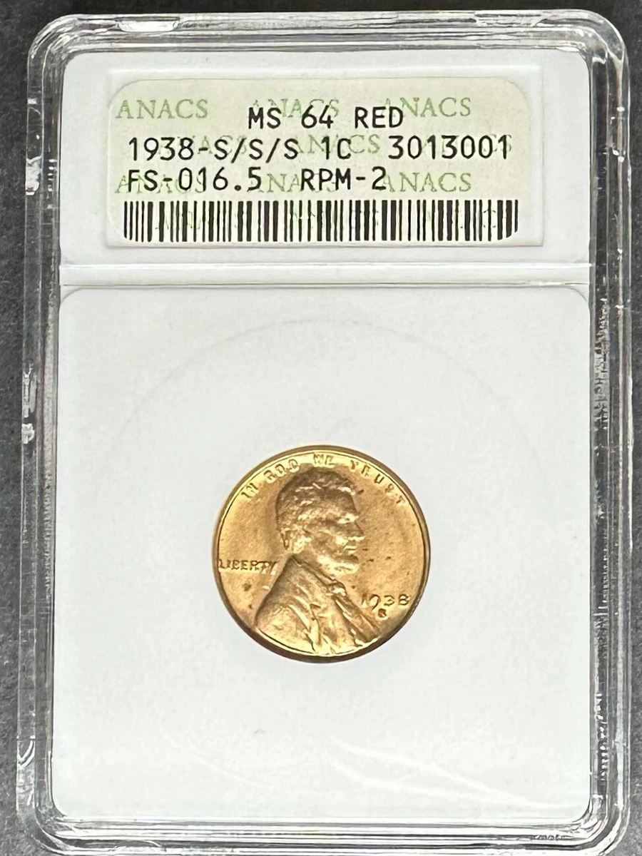 MS 64 Graded 1938 Year Lincoln Wheat US Small Cents (1909-1958