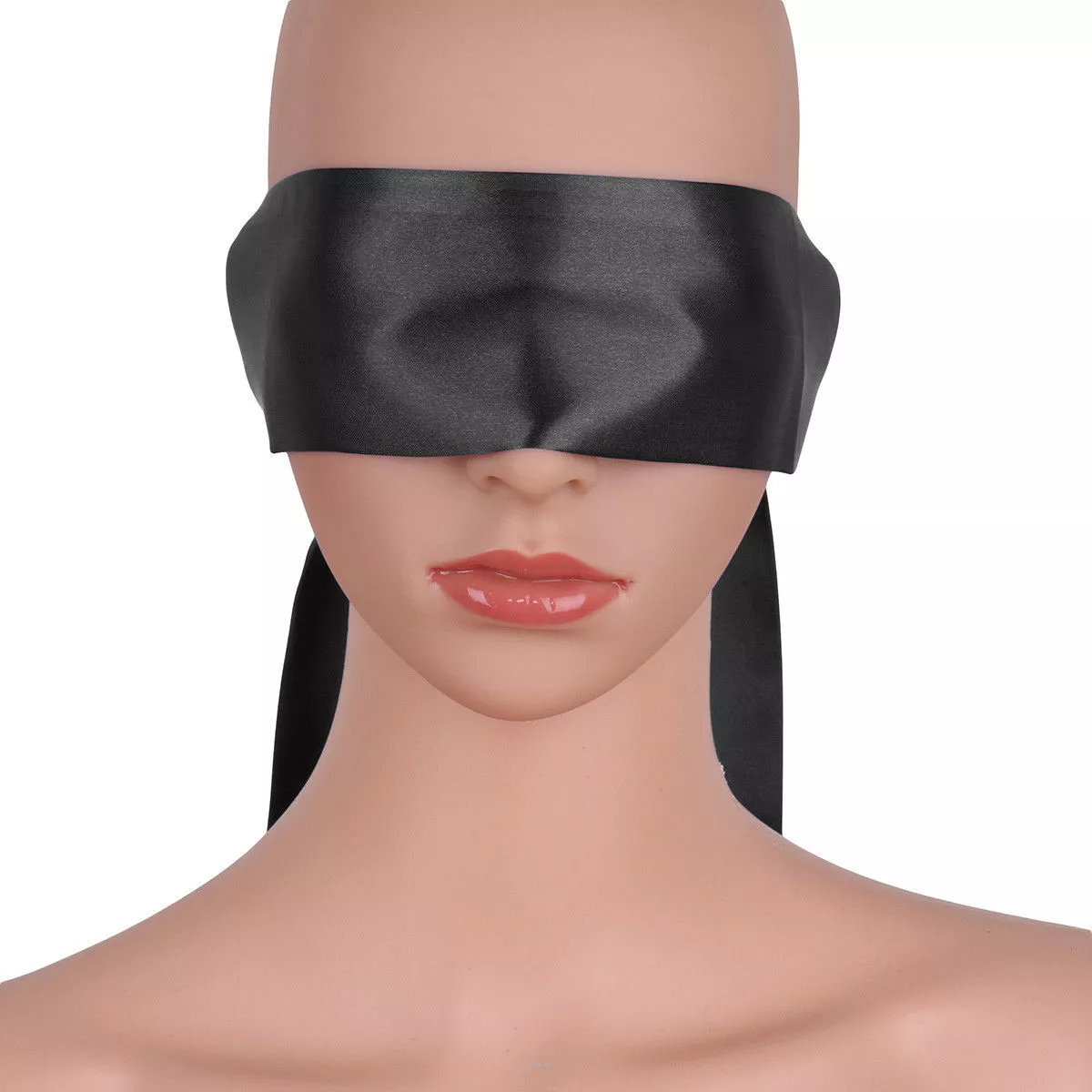 Satin Blindfold Comfortable Eye Mask Band Blinder for Home Travel Costume  Props (Black)