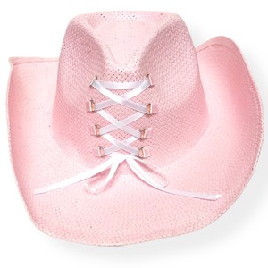 Pink Cowgirl Hat with Lace Up Detail 