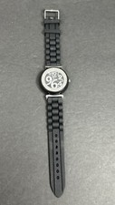 Geneva Black Dial Crystal Accent Round Case Black Silicone band Watch Exc Cond