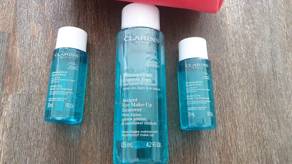 Clarins Eye Make-Up Remover 125 ml + 2 mal 30 ml Reisegröße+Kosmetik Bac - Bild 2 von 2