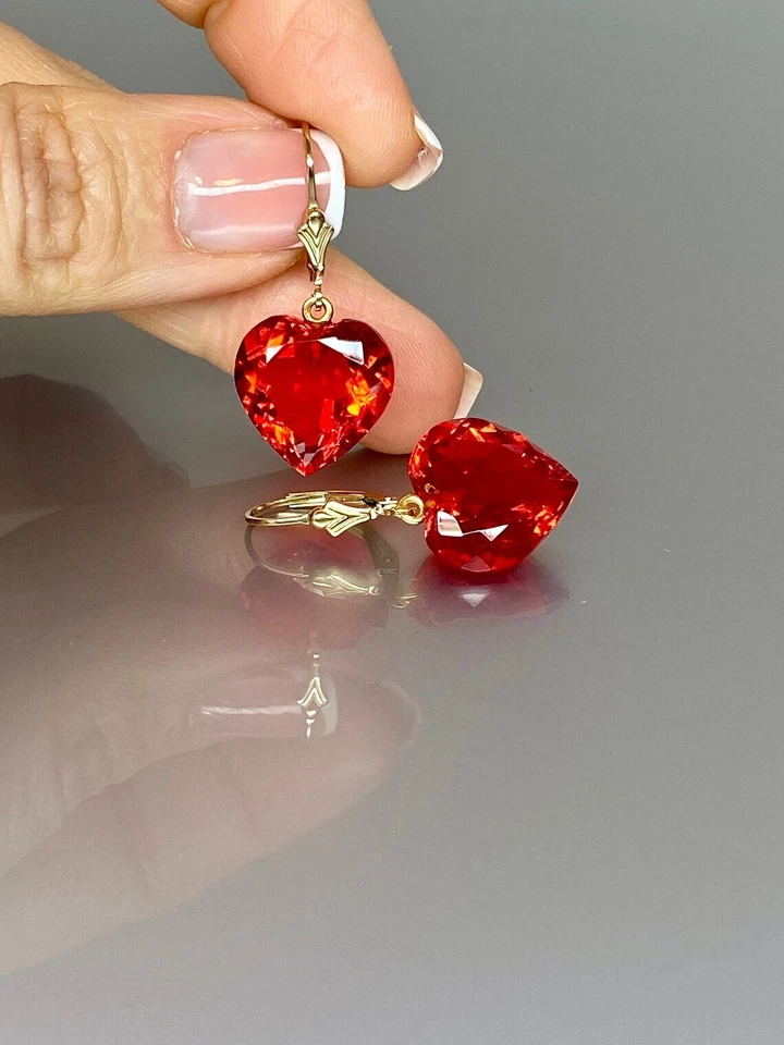 Mexikanisches Feuer Opal Lang Herz Ohrring Massiv Sterlingsilber 925 Weihnachten - Bild 3 von 4