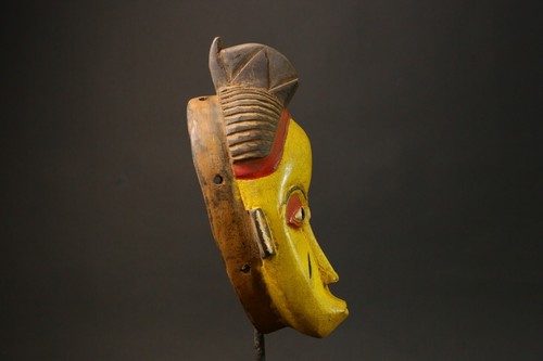 Vintage African Baule Ndoma Mask Hand Carved Wood Painted Ritual Original-G2987 - Photo 4/24