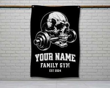 Custom Skull Barbell Gym Flag - Personalized Motivational Wall Art Decor