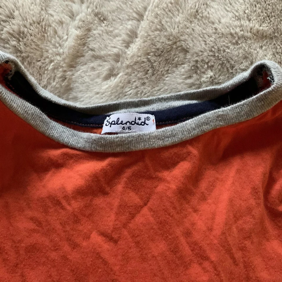 Suéter Espléndido Cuello Redondo Niños Talla 4/5 en Naranja y Blanco Foto 2 de 4