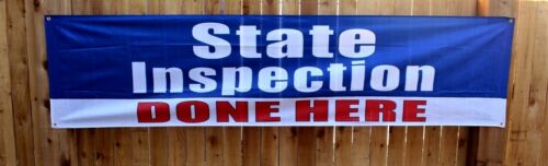State Auto Inspection Done Here Banner Flag Sign Car Automotive Repair Shop 2x8  - Afbeelding 1 van 3