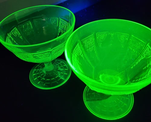 Vintage 6 Anchor Hocking Uranium Green Princess Vaseline Sherbet Dessert Cups