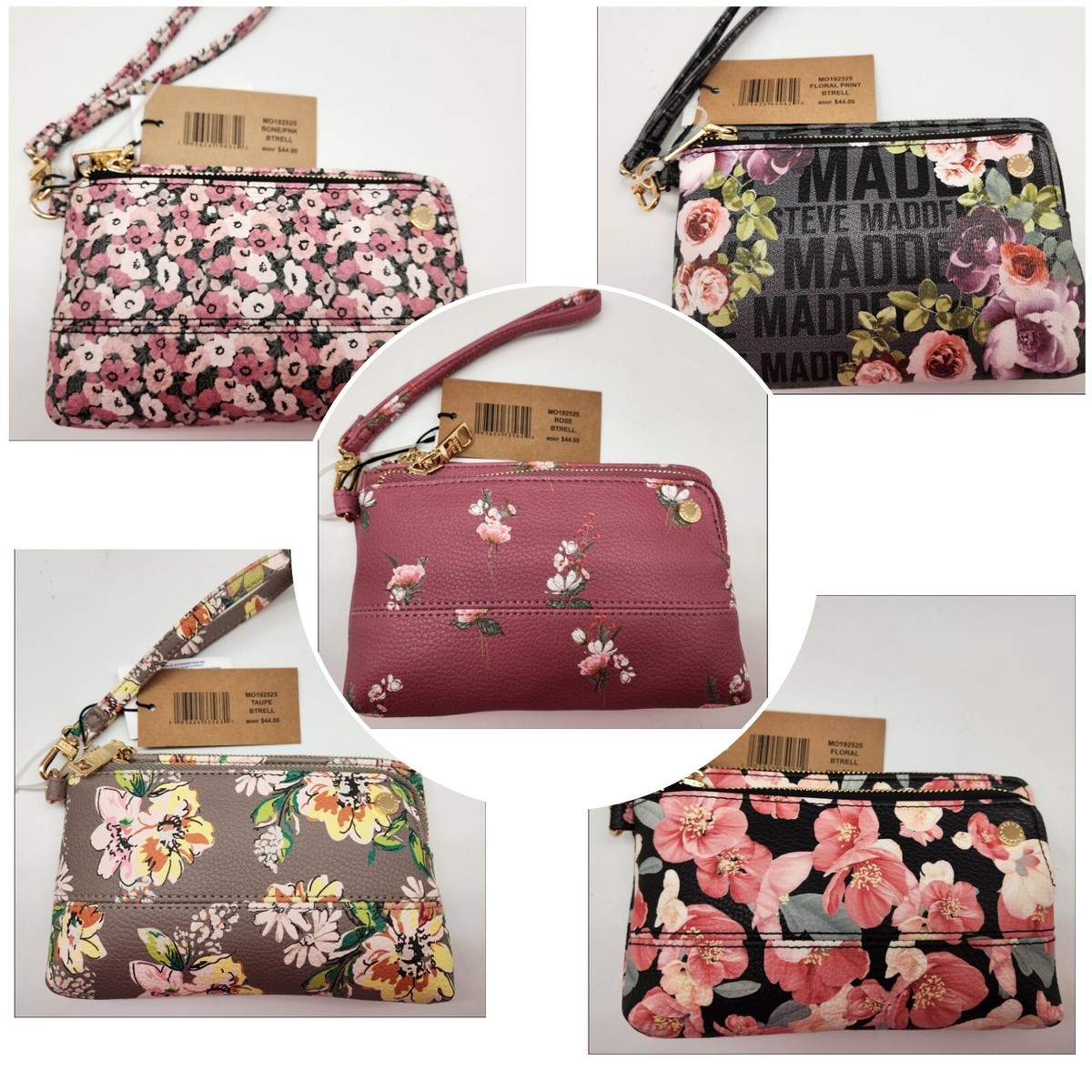 STEVE MADDEN Wristlet Double Zip Logo Wallet Floral Theme $44 YOU